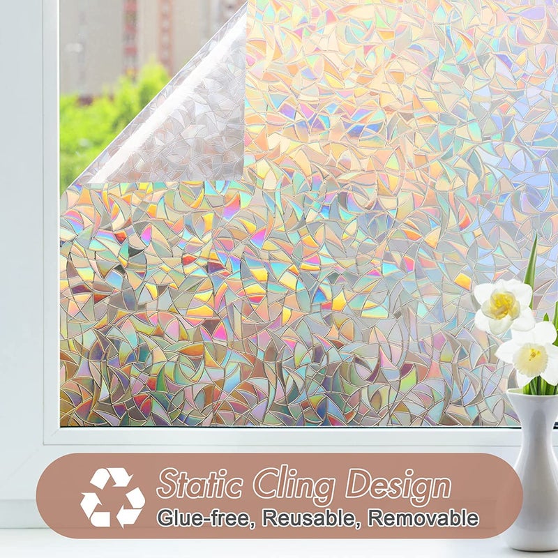 Haton Window Privacy Film, Stained Glass Rainbow Film Decorative Window Clings, Static Cling Sun Blocking Stickers Decals Coverings Tint for Home Heat Control, Non-Adhesive 17.5" x 78.7" - Image 5